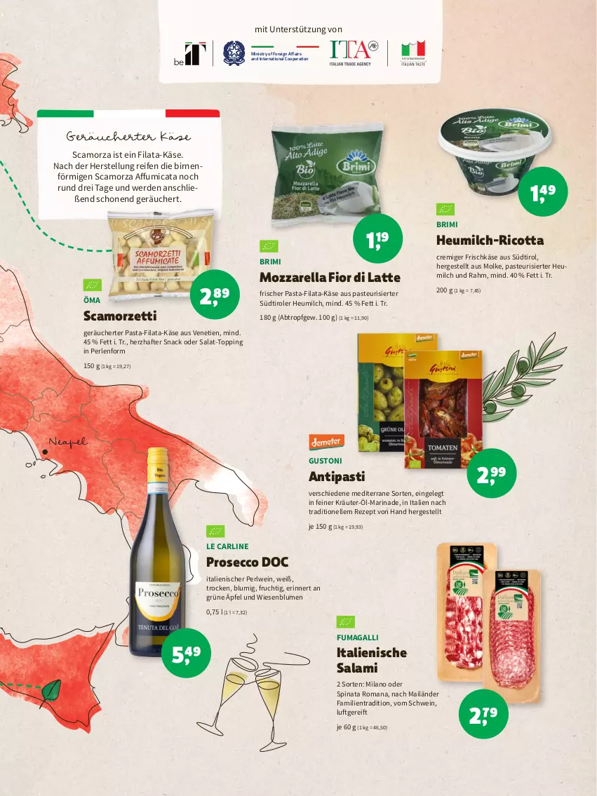 Aktueller Prospekt Denns Biomarkt - Prospekte - von 17.08 bis 30.08.2022 - strona 11 - produkty: antipasti, asti, Birnen, blume, blumen, ecco, elle, erde, frischkäse, frucht, Heu, heumilch, Käse, kräuter, latte, marinade, milch, mozzarella, pasta, perlen, prosecco, reifen, rel, rezept, ricotta, salami, salat, Scamorza, schwein, snack, spinat, südtiroler, Ti, wein