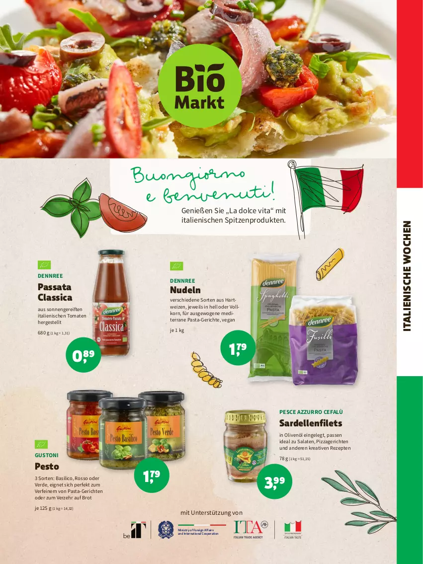 Aktueller Prospekt Denns Biomarkt - Prospekte - von 17.08 bis 30.08.2022 - strona 9 - produkty: basilico, brot, dell, dennree, elle, erde, filet, filets, hartweizen, in olivenöl, korn, nudel, nudeln, olive, oliven, olivenöl, pasta, pesto, pizza, rezept, rezepte, salat, salate, Sardellen, Ti, tomate, tomaten, vita