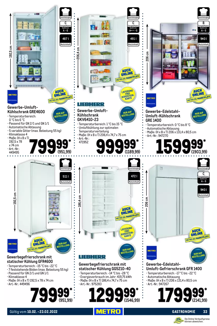 Aktueller Prospekt Metro - GastroJournal - von 10.02 bis 23.02.2022 - strona 33 - produkty: auto, edelstahl, gefrierschrank, kühlschrank, Rauch, Ria, Schrank, Ti, tisch