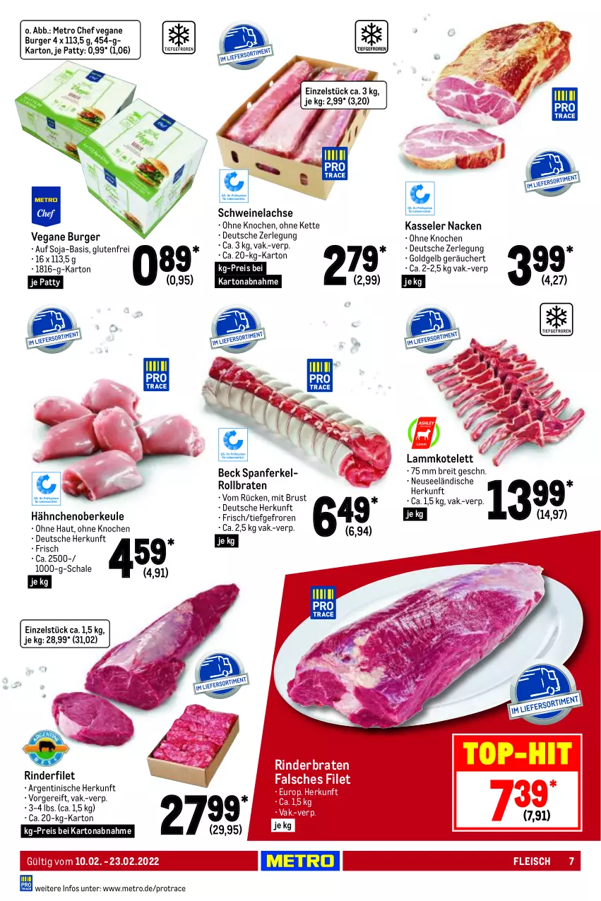 Aktueller Prospekt Metro - GastroJournal - von 10.02 bis 23.02.2022 - strona 7 - produkty: braten, Brei, burger, eis, Falsches Filet, filet, fleisch, kasseler, Kette, kotelett, lachs, lamm, lammkotelett, Metro, reis, rind, rinder, rinderbraten, rinderfilet, rollbraten, Schal, Schale, schwein, schweine, Schweinelachs, soja, Ti, top-hit, wein, weine