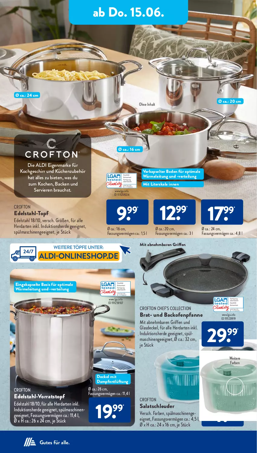 Aktueller Prospekt AldiSud - NÄCHSTE WOCHE - von 12.06 bis 17.06.2023 - strona 27 - produkty: aldi, backofen, Crofton, decke, Deckel, edelstahl, erde, geschirr, Glasdeckel, herdarten, küche, Küchen, LG, Ofen, pfanne, Rauch, salat, spülmaschinen, Ti, topf