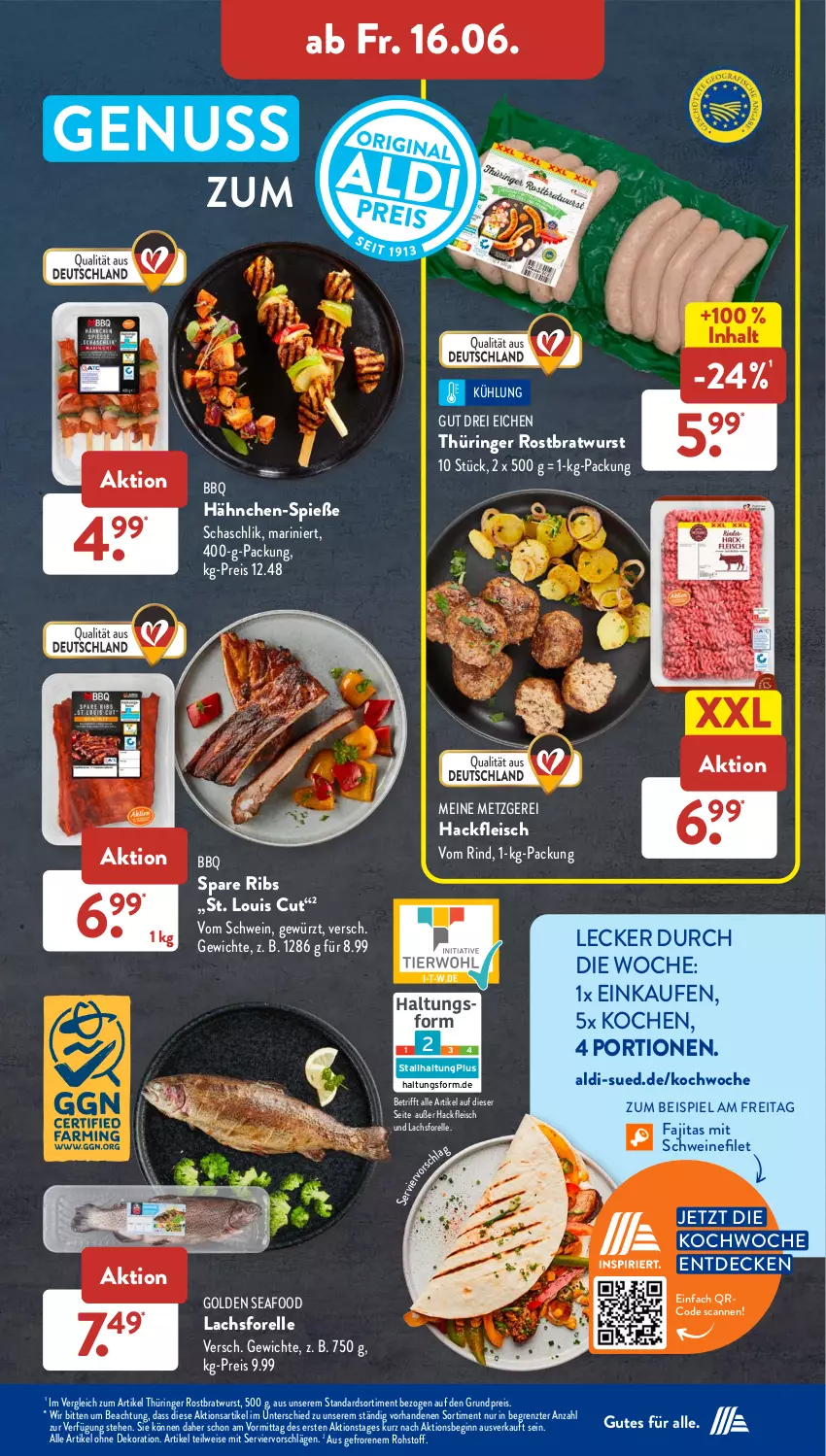 Aktueller Prospekt AldiSud - NÄCHSTE WOCHE - von 12.06 bis 17.06.2023 - strona 36 - produkty: aldi, alle artikel ohne dekoration, bratwurst, decke, dekoration, eis, elle, filet, fleisch, forelle, gewürz, gin, hackfleisch, lachs, nuss, reis, rel, rind, ring, rostbratwurst, schwein, schweine, schweinefilet, spare ribs, thüringer rostbratwurst, Ti, wein, weine, wurst, ZTE