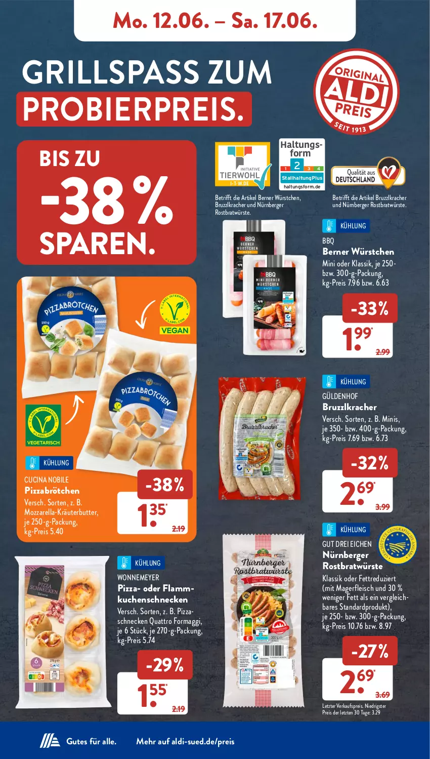 Aktueller Prospekt AldiSud - NÄCHSTE WOCHE - von 12.06 bis 17.06.2023 - strona 7 - produkty: aldi, Berger, bier, brötchen, butter, cin, eis, flammkuchen, fleisch, grill, je 250-g-packung, kracher, kräuter, kräuterbutter, kuchen, lamm, maggi, mozzarella, nürnberger, pizza, reis, rel, Ti, würstchen, ZTE