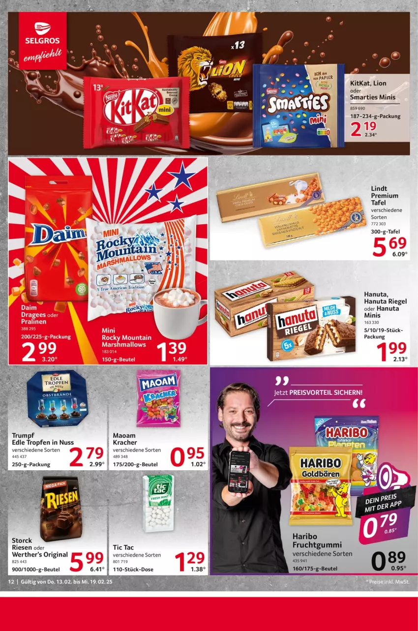 Aktueller Prospekt Selgros - Food - von 13.02 bis 19.02.2025 - strona 12 - produkty: beutel, frucht, fruchtgummi, gin, goldbären, hanuta, haribo, kitkat, kracher, lindt, lion, nuss, papier, riegel, rum, smarties, Ti