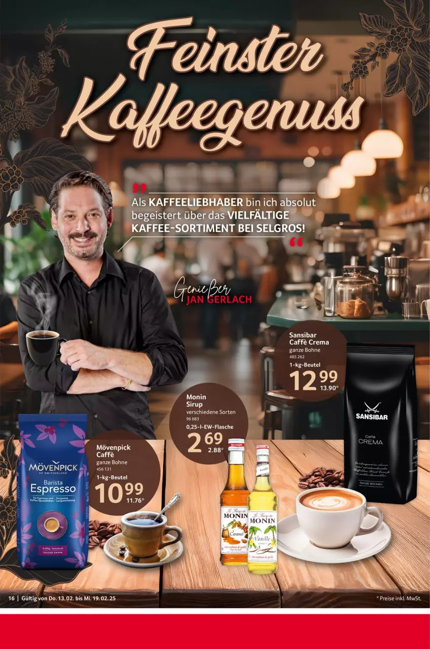 Aktueller Prospekt Selgros - Food - von 13.02 bis 19.02.2025 - strona 16 - produkty: beutel, bohne, caffe, eis, espresso, flasche, kaffee, monin, mövenpick, reis, sirup, Ti