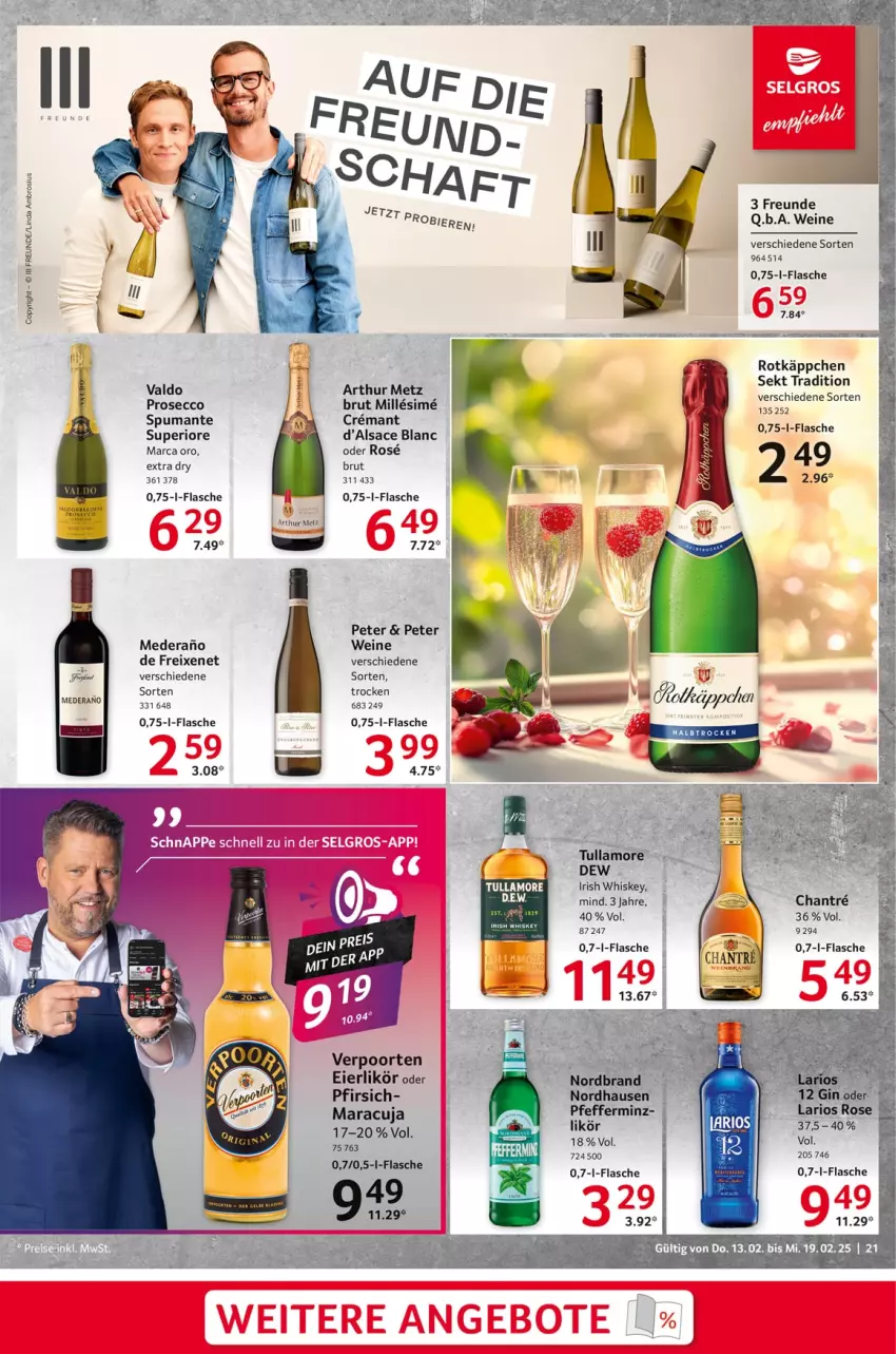 Aktueller Prospekt Selgros - Food - von 13.02 bis 19.02.2025 - strona 21 - produkty: brut, ecco, eier, flasche, freixenet, irish whiskey, LG, likör, maracuja, pfirsich, prosecco, puma, rotkäppchen, sac, sekt, sim, spumante, Ti, tullamore, valdo, verpoorten, wein, weine, whiskey