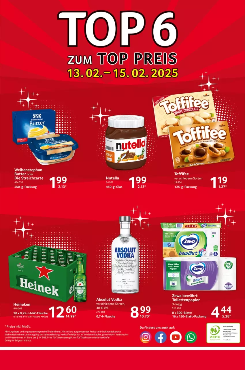 Aktueller Prospekt Selgros - Food - von 13.02 bis 19.02.2025 - strona 24 - produkty: Absolut Vodka, angebot, angebote, eis, flasche, LG, mw-flasche, nutella, Rauch, reis, Streichzart, Ti, vodka, weihenstephan, zewa