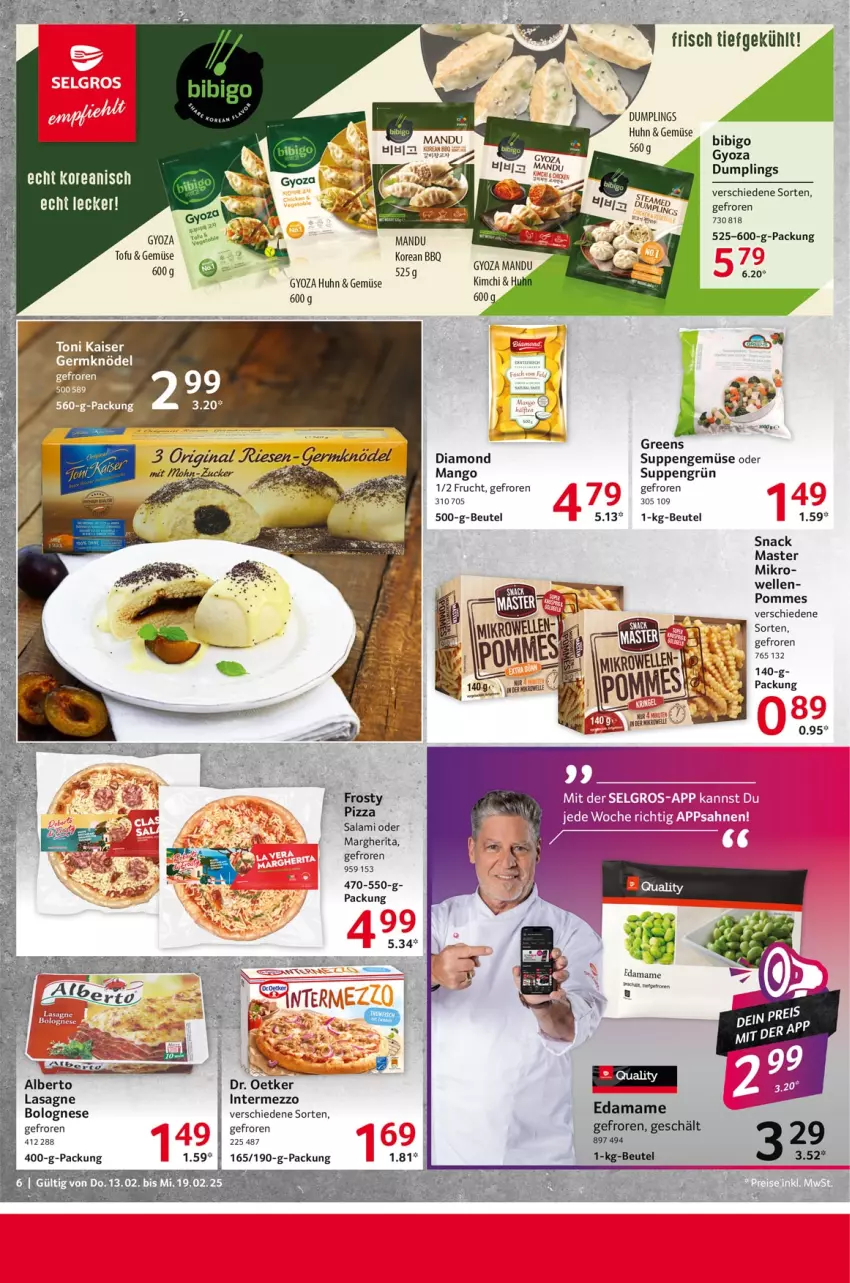 Aktueller Prospekt Selgros - Food - von 13.02 bis 19.02.2025 - strona 6 - produkty: beutel, bolognese, Dr. Oetker, elle, frucht, intermezzo, lasagne, mam, mango, margherita, pizza, pommes, salami, snack, suppe, suppen, Ti, Tiere, Tofu, Yo