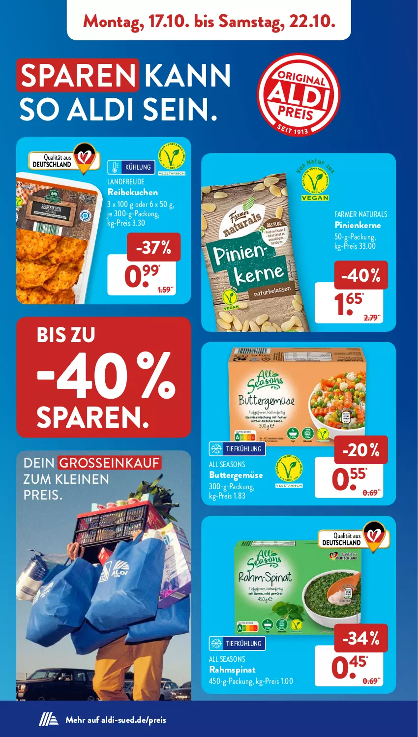 Aktueller Prospekt AldiSud - NÄCHSTE WOCHE - von 17.10 bis 22.10.2022 - strona 10 - produkty: aldi, butter, eis, kuchen, leine, natur, natura, pinienkerne, reis, spinat, Ti