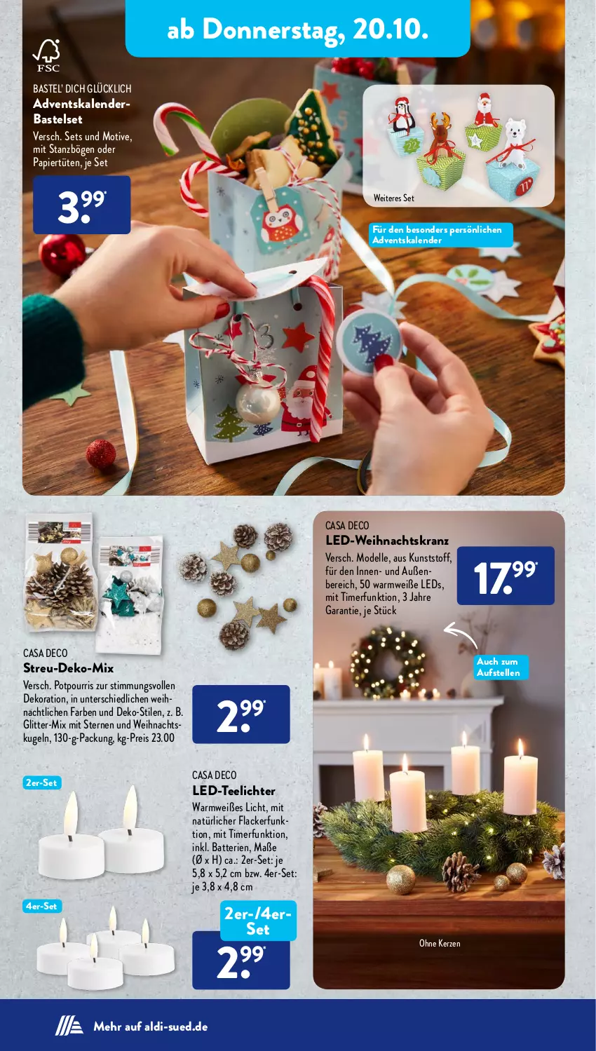 Aktueller Prospekt AldiSud - NÄCHSTE WOCHE - von 17.10 bis 22.10.2022 - strona 28 - produkty: Adventskalender, aldi, batterie, batterien, casa deco, dekoration, dell, eis, elle, kerze, Kranz, Kugel, lack, Lacke, leds, Mode, papier, Papiertüte, Potpourri, reis, tee, Teelicht, teelichte, Ti, timer, Tüte, Weihnachtskranz, Weihnachtskugeln