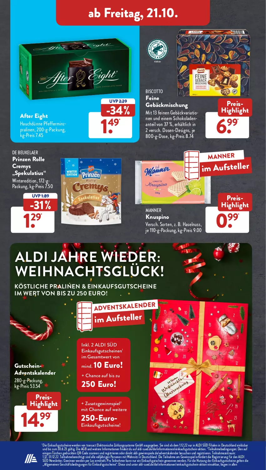 Aktueller Prospekt AldiSud - NÄCHSTE WOCHE - von 17.10 bis 22.10.2022 - strona 36 - produkty: Adventskalender, after eight, aldi, biscotto, cremys, de beukelaer, eis, Elektro, elle, erde, Feine Gebäckmischung, gebäckmischung, gewinnspiel, gutschein, gutscheine, haselnuss, LG, Liege, Manner, nuss, pfeffer, pralinen, prinzen rolle, reis, Ria, sac, schoko, schokolade, schokoladen, Spiele, teller, Ti