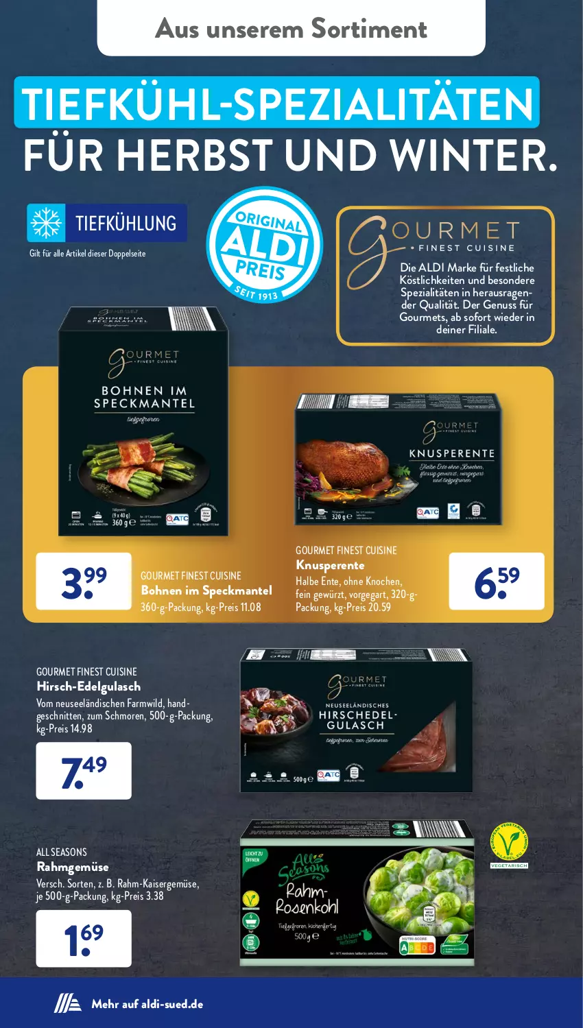 Aktueller Prospekt AldiSud - NÄCHSTE WOCHE - von 17.10 bis 22.10.2022 - strona 50 - produkty: aldi, bohne, bohnen, eis, ente, gewürz, gulasch, Kaiser, Kaisergemüse, LG, Mantel, nuss, Rahmgemüse, reis, schnitten, Speck, Spezi, Ti, Wild