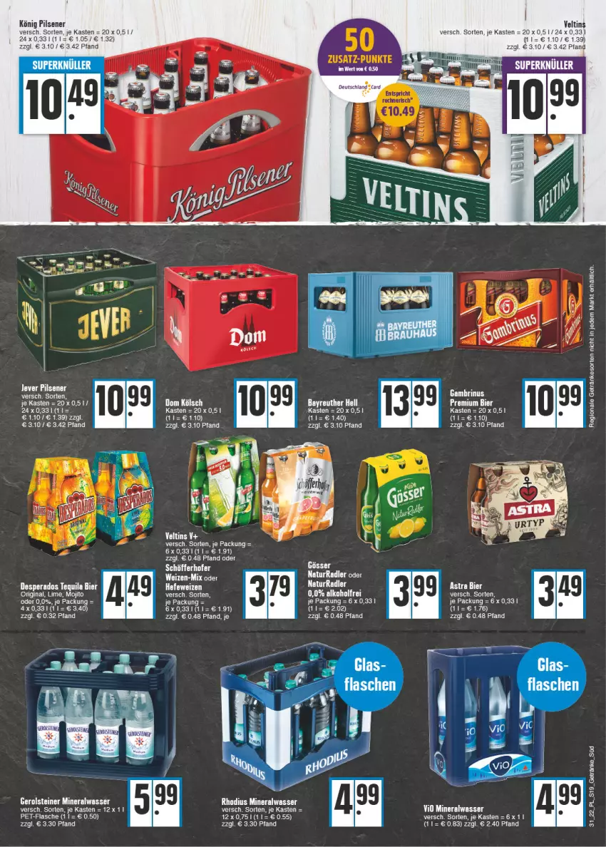 Aktueller Prospekt E Center - Angebote der Woche - von 01.08 bis 06.08.2022 - strona 19 - produkty: Alwa, Astra, bier, desperados, gerolsteine, gerolsteiner, getränk, getränke, gin, Hefe, hefeweizen, kerze, könig pilsener, mineralwasser, mojito, natur, pils, pilsener, radler, steiner, tee, tequila, Ti, veltins, wasser