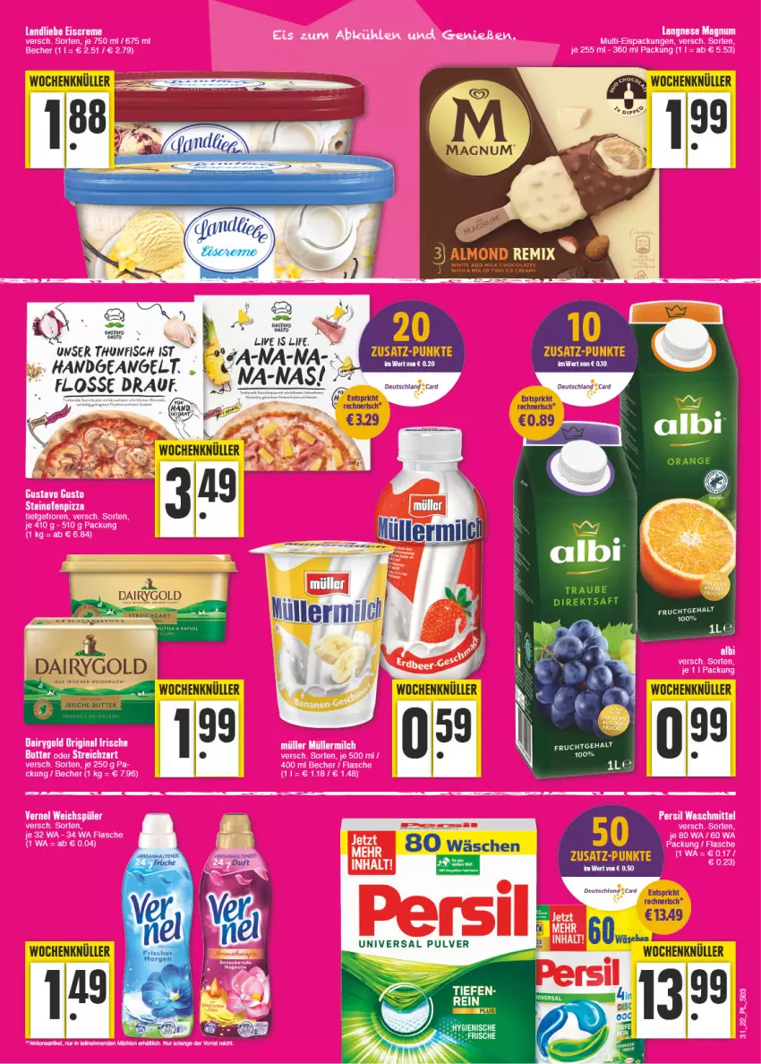 Aktueller Prospekt E Center - Angebote der Woche - von 01.08 bis 06.08.2022 - strona 3 - produkty: deutschland card, fisch, frucht, Müller, thunfisch, universal pulver