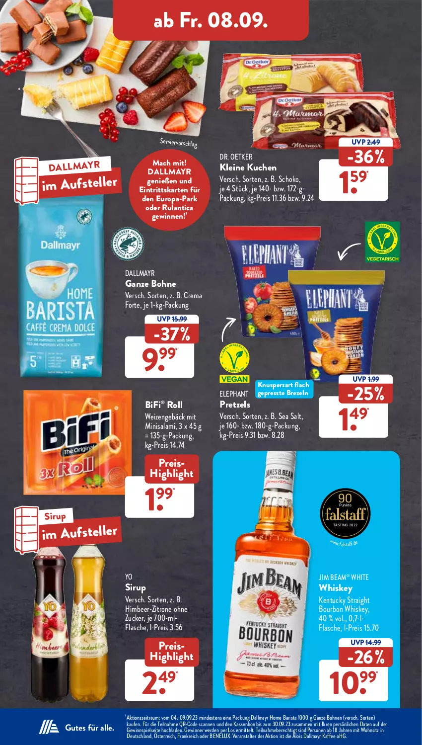 Aktueller Prospekt AldiSud - NÄCHSTE WOCHE - von 04.09 bis 09.09.2023 - strona 32 - produkty: asti, bifi, bohne, bohnen, bourbon, bourbon whiskey, brezel, Brezeln, dallmayr, Dr. Oetker, eis, elle, erde, flasche, gewinnspiel, himbeer, jim beam, kaffee, kentucky straight, kuchen, leine, mac, Pretzel, reis, salami, schoko, sirup, teller, Ti, tuc, whiskey, Yo, zitrone, zucker