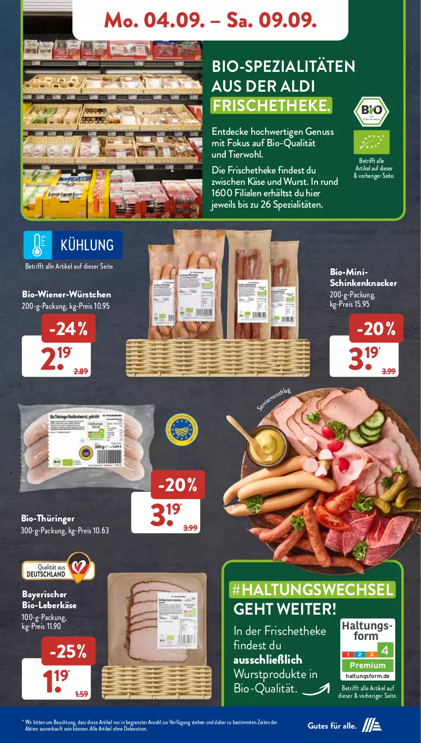 Aktueller Prospekt AldiSud - NÄCHSTE WOCHE - von 04.09 bis 09.09.2023 - strona 9 - produkty: aldi, alle artikel ohne dekoration, bio, decke, dekoration, eis, gsw, Käse, knacker, leberkäs, leberkäse, nuss, reis, ring, schinken, Spezi, Ti, wiener, wurst, würstchen, ZTE