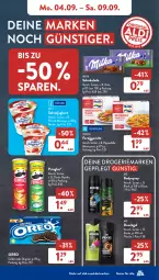 Gazetka promocyjna AldiSud - NÄCHSTE WOCHE - Gazetka - ważna od 09.09 do 09.09.2023 - strona 7 - produkty: aldi, axe, axe duschgel, Becher, body, bodyspray, dell, duschgel, eis, elle, fertiggericht, flasche, frosta, gin, joghur, joghurt, lack, maracuja, milka, milka schokolade, oreo, paprika, pfirsich, pringles, reis, ring, sahne, Sahnejoghurt, schoko, schokolade, spinat, Ti, zott