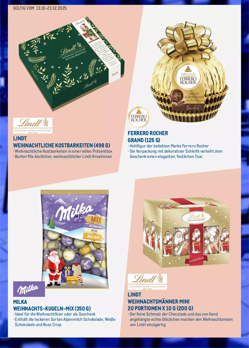 Aktueller Prospekt Metro - Online: Weihnachtszeit - von 13.10 bis 23.12.2025 - strona 4 - produkty: alpenmilch, cola, eier, ferrero, Ferrero Rocher, Kugel, lindt, mac, milch, milka, nuss, schoko, schokolade, Ti, Weiße Schokolade