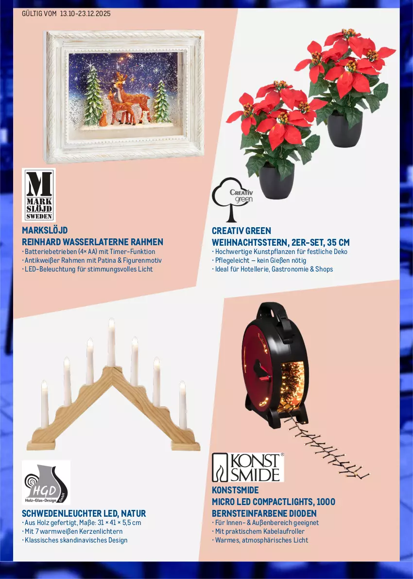 Aktueller Prospekt Metro - Online: Weihnachtszeit - von 13.10 bis 23.12.2025 - strona 9 - produkty: batterie, beleuchtung, elle, Holz, kerze, Kunstpflanze, laterne, led-beleuchtung, Leuchte, natur, pflanze, pflanzen, Roller, teller, Ti, timer, tisch, wasser, Weihnachtsstern