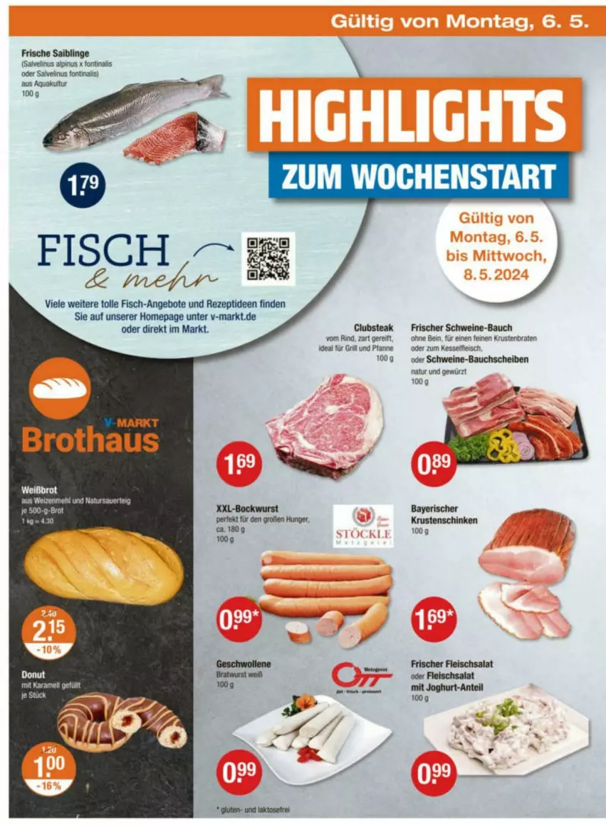 Aktueller Prospekt Vmarkt - Prospekte - von 02.05 bis 08.05.2024 - strona 22 - produkty: angebot, angebote, aqua, Bau, bauchscheiben, bockwurst, braten, brot, eis, fisch, fleisch, fleischsalat, für grill und pfanne, gewürz, grill, grill und pfanne, ideal für grill, ideal für grill und pfanne, joghur, joghurt, krustenbraten, Krustenschinken, natur, Omep, pfanne, rezept, rind, Saibling, salat, schinken, schwein, schweine, schweine-bauch, schweine-bauchscheiben, steak, Ti, und pfanne, wein, weine, wolle, wurst