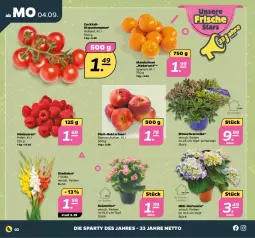 Gazetka promocyjna Netto - Woche 36 - Gazetka - ważna od 09.09 do 09.09.2023 - strona 2 - produkty: beere, beeren, cocktail, Gladiolen, himbeer, himbeere, himbeeren, hortensie, Kalanchoe, mandarine, mandarinen, Nektar, nektarinen, Rauch, rispentomaten, Ti, tomate, tomaten, topf