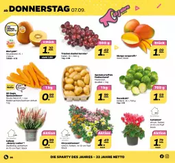 Gazetka promocyjna Netto - Woche 36 - Gazetka - ważna od 09.09 do 09.09.2023 - strona 26 - produkty: chrysanthemen, eis, Elan, kartoffel, kartoffeln, kiwi, Kiwi Gold, mango, möhren, rosen, Rosenkohl, sac, speisekartoffeln, speisemöhren, Ti, topf, trauben