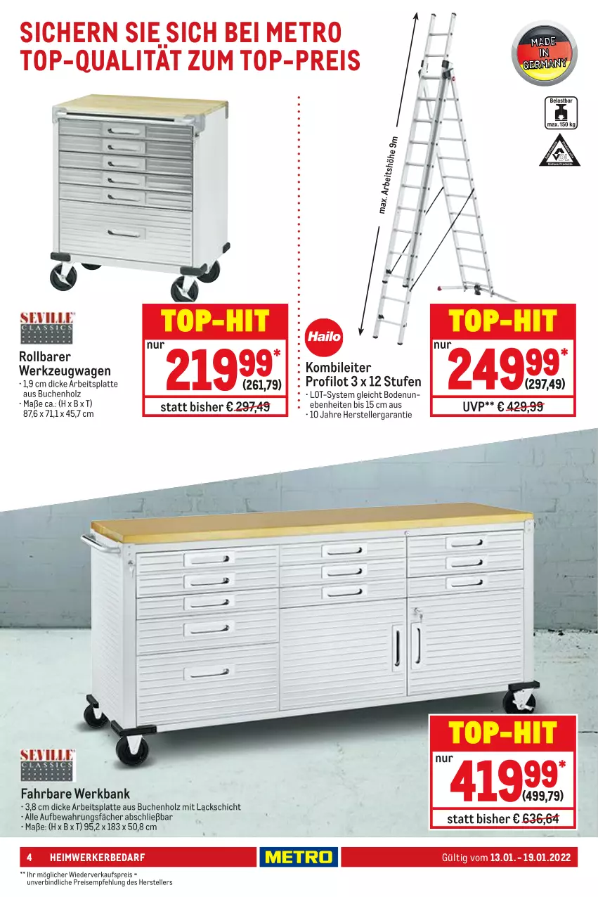 Aktueller Prospekt Metro - NonFood - von 13.01 bis 19.01.2022 - strona 4 - produkty: arbeitsplatte, Bank, buch, eis, elle, Holz, lack, latte, Metro, reis, teller, Ti, top-hit, top-preis, werkzeug