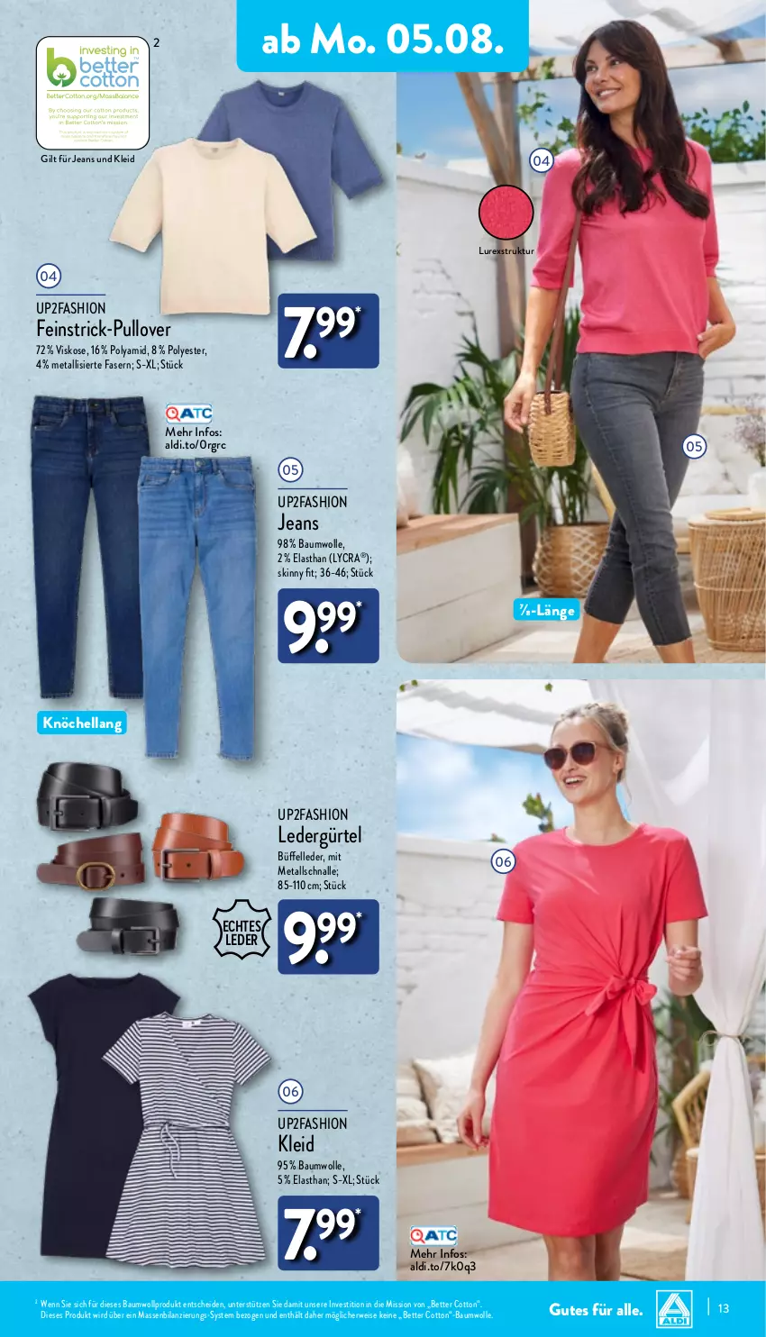 Aktueller Prospekt Aldi Nord - Von Montag - von 05.08 bis 10.08.2024 - strona 13 - produkty: aldi, Bau, baumwolle, bett, eis, elle, hella, jeans, kleid, Pullover, rwe, Ti, up2fashion, wolle