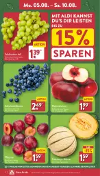 Gazetka promocyjna Aldi Nord - Von Montag - Gazetka - ważna od 10.08 do 10.08.2024 - strona 2 - produkty: aldi, angebot, beere, beeren, Cantaloupe-melone, eis, fleisch, heidelbeere, heidelbeeren, melone, Nektar, nektarinen, pflaume, pflaumen, Schal, Schale, tafeltrauben, Ti, trauben, ZTE