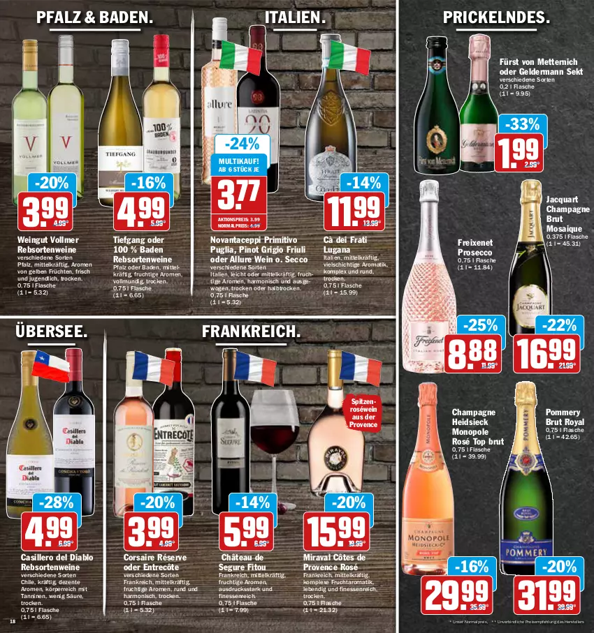 Aktueller Prospekt Aez - Prospekte - von 02.05 bis 07.05.2022 - strona 18 - produkty: aktionspreis, Bad, brut, champagne, Corsaire, Côtes de Provence, ecco, eis, elle, ente, entrecôte, finesse, flasche, freixenet, frucht, früchte, früchten, fürst von metternich, geldermann, Mett, metternich, Pinot, pinot grigio, primitivo, prosecco, rebsortenweine, reis, roséwein, sekt, teller, Ti, wein, weine