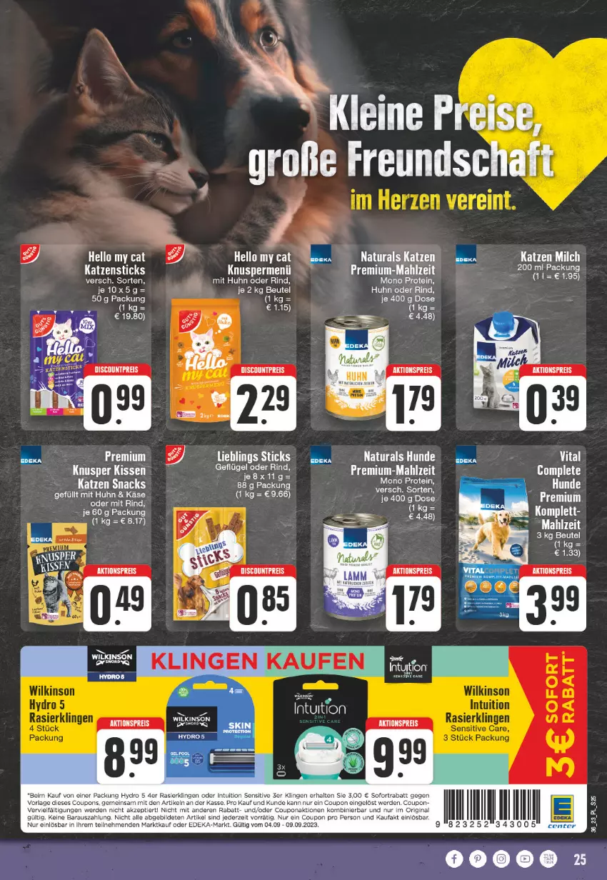 Aktueller Prospekt E Center - Angebote der Woche - von 28.08 bis 02.09.2023 - strona 25 - produkty: aktionspreis, coupon, coupons, deka, discount, eis, erde, Geflügel, gin, Käse, kissen, milch, natur, natura, Rasierklinge, rasierklingen, reis, rind, snack, snacks, sofortrabatt, tee, Ti, wilkinson