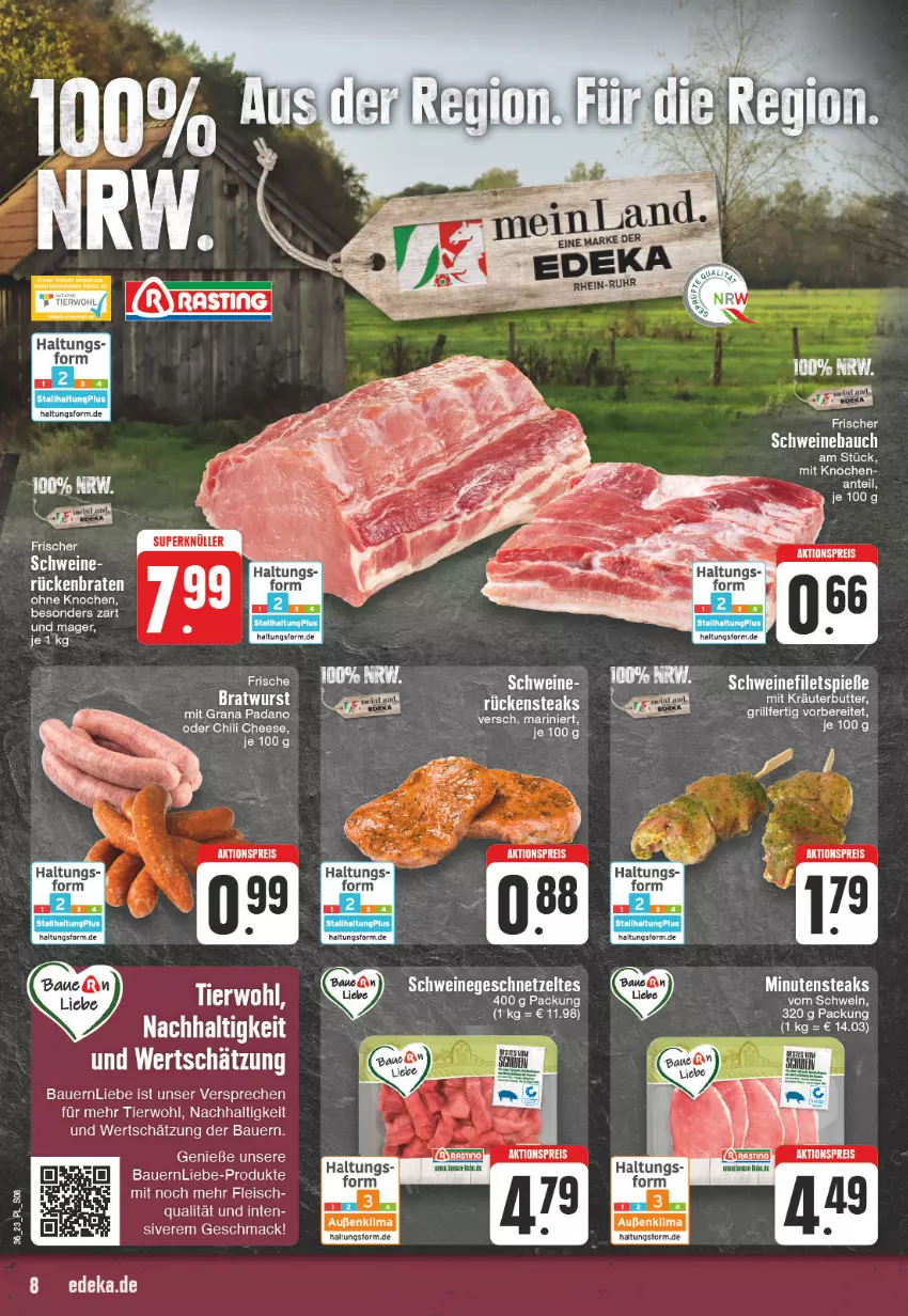 Aktueller Prospekt E Center - Angebote der Woche - von 28.08 bis 02.09.2023 - strona 8 - produkty: aktionspreis, auer, Bau, Bauer, braten, butter, chili, eis, fleisch, geschnetzeltes, grana, grana padano, grill, kräuter, kräuterbutter, mac, minutensteaks, padano, Rana, reis, Rückenbraten, Rückensteak, rückensteaks, schwein, schweine, Schweinebauch, steak, steaks, Ti, wein, weine, Zelt