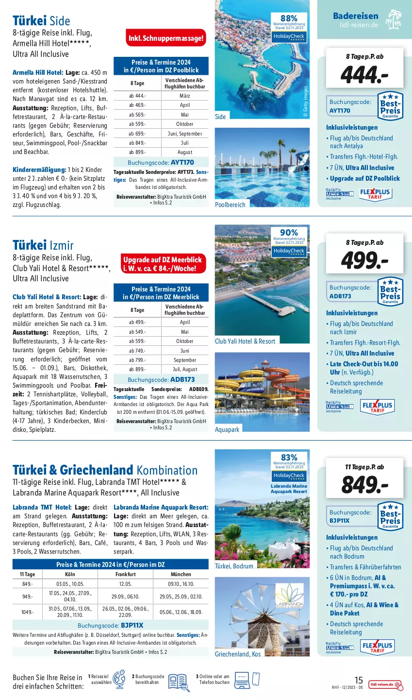 Aktueller Prospekt Lidl - Dezember Reise-Highlights - von 29.11 bis 31.12.2023 - strona 15 - produkty: 7UP, aqua, Armband, Bad, ball, Brei, buch, eis, elle, inklusivleistungen, Kinder, labranda, LG, pool, pril, reis, reiseveranstalter, rezept, rum, snack, Sport, telefon, Ti, uhr, wasser, wasserrutsche