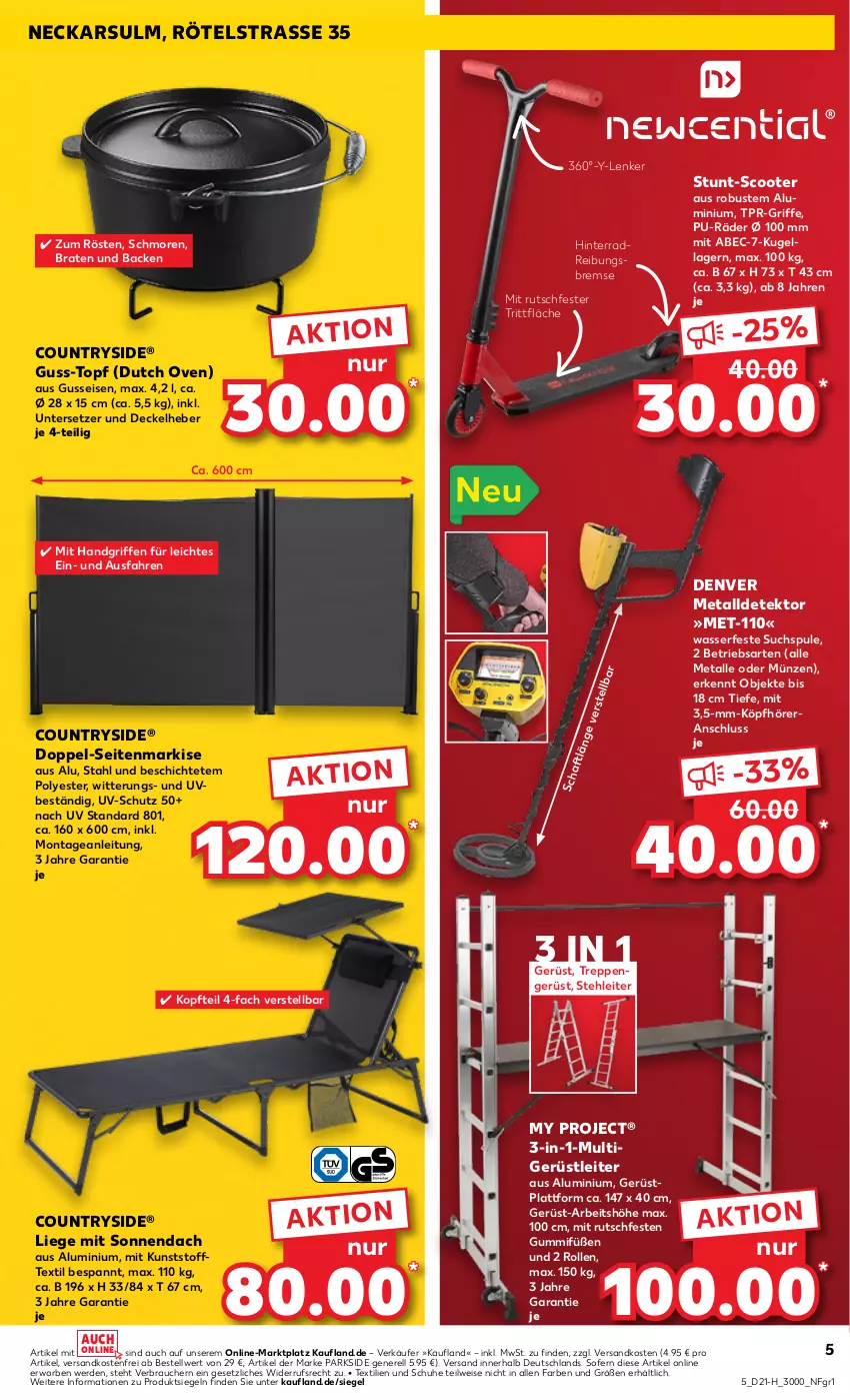 Aktueller Prospekt Kaufland - Extra-Angebote - von 23.05 bis 29.05.2024 - strona 5 - produkty: braten, decke, Deckel, eis, erde, Kugel, latte, Liege, ndk, Parkside, Rauch, reis, rel, schuhe, scooter, Seitenmarkise, Ti, topf, Untersetzer, uv-schutz, versandkostenfrei, wasser