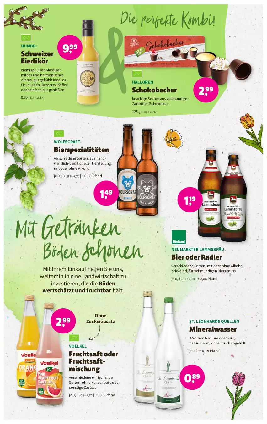 Aktueller Prospekt Denns Biomarkt - Prospekte - von 29.03 bis 11.04.2023 - strona 10 - produkty: alkohol, Alwa, Becher, bier, bierspezialitäten, dessert, desserts, eier, eierlikör, eis, elle, frucht, fruchtsaft, getränk, getränke, kaffee, kuchen, lamm, likör, mineralwasser, nuss, oder radler, ohne alkohol, radler, saft, schoko, schokolade, Spezi, Stier, Ti, Tiere, wasser, zucker