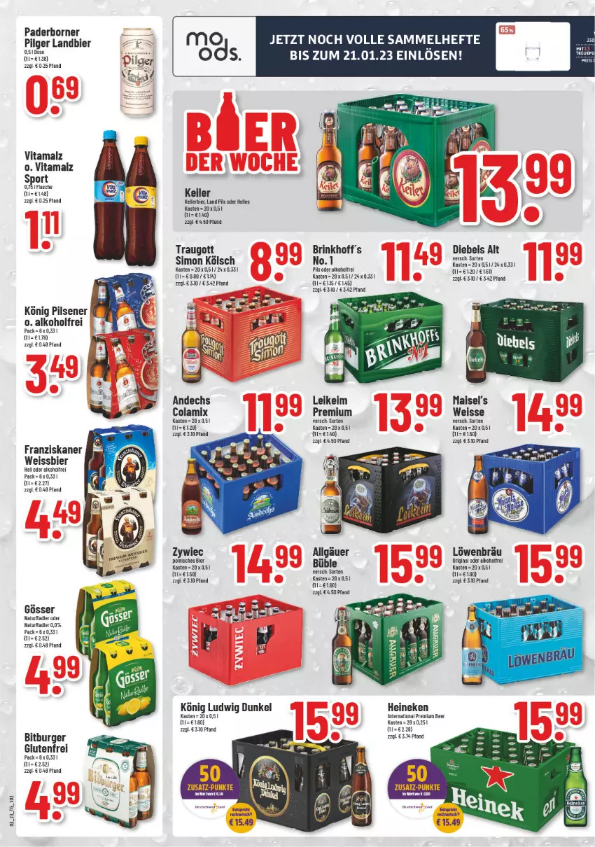 Aktueller Prospekt Trinkgut - von 16.01 bis 21.01.2023 - strona 2 - produkty: alkohol, bier, bitburger, burger, cola, diebels, eis, elle, flasche, franziskaner, gin, gösser, Hefte, heineken, kellerbier, könig pilsener, LG, mais, malz, natur, pils, pilsener, radler, sim, Sport, Ti, vita, vitamalz, weissbier