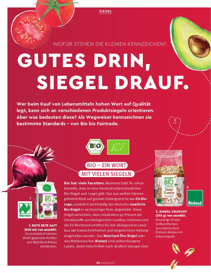 Aktueller Prospekt Rossmann - Prospekte - von 10.02 bis 20.03.2022 - strona 50 - produkty: Bau, bio, bioland, eis, ente, kokos, korn, lebensmittel, leine, natur, naturland, rote bete, saft, Ti, Tiere, tisch