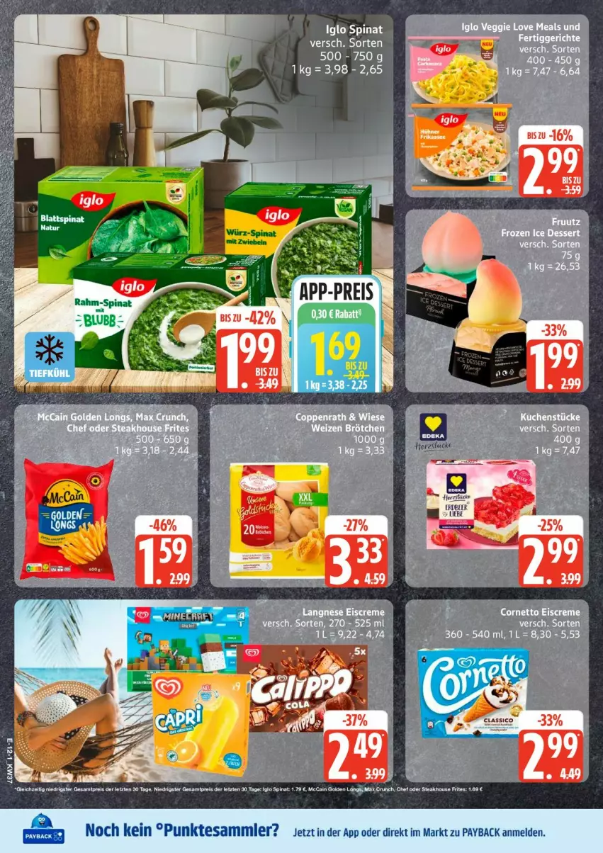 Aktueller Prospekt Edeka - Prospekte - von 07.09 bis 12.09.2026 - strona 14 - produkty: iglo, payback, spee, spinat, tesa