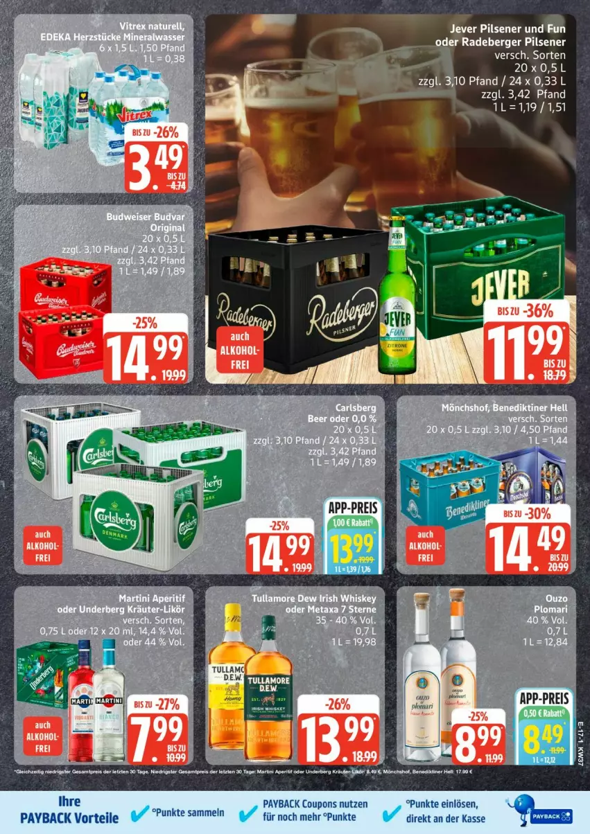 Aktueller Prospekt Edeka - Prospekte - von 07.09 bis 12.09.2026 - strona 19 - produkty: Berger, coupon, coupons, jever, jever pilsener, ouzo, payback, pils, pilsener, radeberger