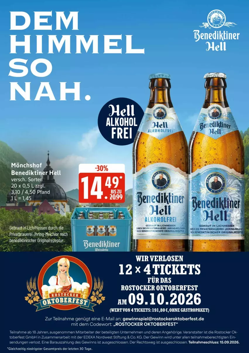 Aktueller Prospekt Edeka - Prospekte - von 07.09 bis 12.09.2026 - strona 20 - produkty: Benediktiner, eis, gewinnspiel, gin, mönchshof, nuk, reis, rezept, Rostocker, Ti, ZTE