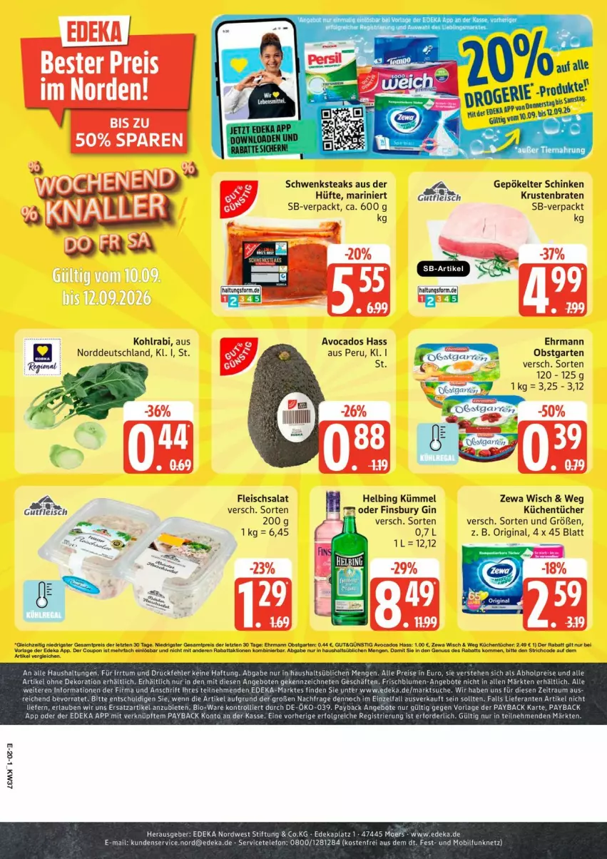 Aktueller Prospekt Edeka - Prospekte - von 07.09 bis 12.09.2026 - strona 25 - produkty: angebot, angebote, avocado, avocados, bio, blume, blumen, braten, coupon, deka, dekoration, ehrmann, eis, finsbury, fleisch, fleischsalat, Garten, gin, kohlrabi, krustenbraten, küche, Küchen, küchentücher, obst, obstgarten, payback, salat, steak, steaks, telefon, Ti, trolli, tücher, zewa, ZTE