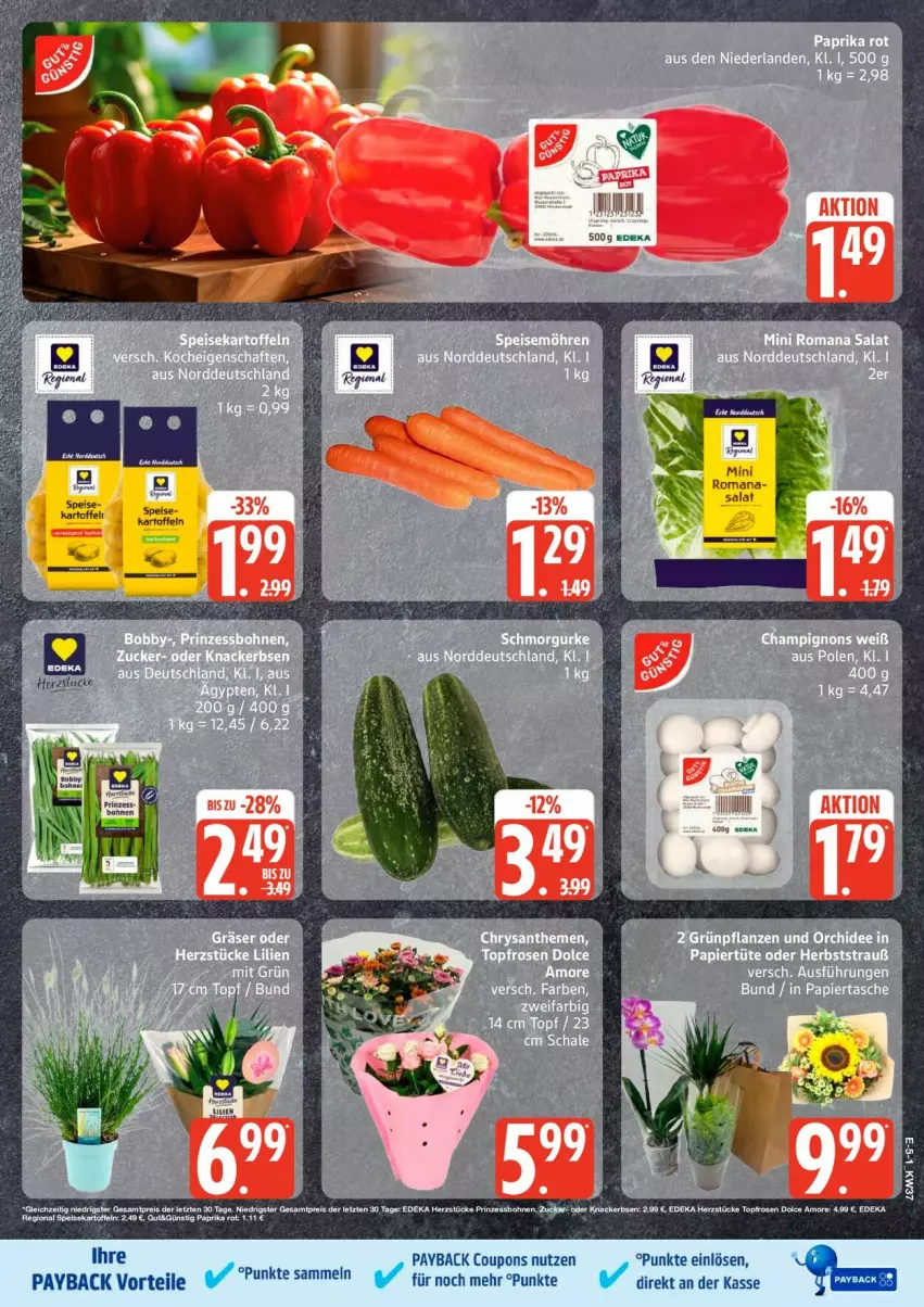 Aktueller Prospekt Edeka - Prospekte - von 07.09 bis 12.09.2026 - strona 5 - produkty: ball, bohne, bohnen, coupon, coupons, deka, eis, erbsen, Grünpflanzen, knacker, orchidee, papier, Papiertüte, paprika, paprika rot, payback, pflanze, pflanzen, reis, rosen, Tasche, tee, tesa, topf, Tüte, ZTE