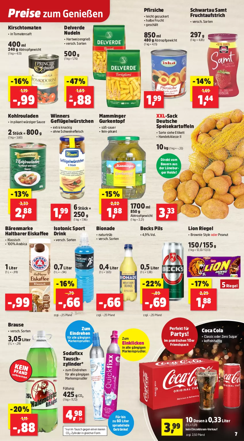 Aktueller Prospekt Thomas Philipps - von 23.02 bis 28.02.2026 - strona 13 - produkty: auer, aufstrich, bärenmarke, Bau, Bauer, becks, bio, bionade, brause, brownie, burger, cola, drink, eis, eiskaffee, erde, fleisch, frucht, fruchtaufstrich, Geflügel, getränk, getränke, gurke, gurken, kaffee, kartoffel, kartoffeln, kirsch, Kohlrouladen, lion, mam, mamminger, natur, nudel, nudeln, pfirsich, pfirsiche, pils, reis, riegel, rouladen, sac, saft, sauce, Schwartau, schwein, schweine, schweinefleisch, Soda, Sport, Sprudel, Ti, tisch, tomate, tomaten, Tomatensaft, tonic, topf, wein, weine, würstchen, zucker