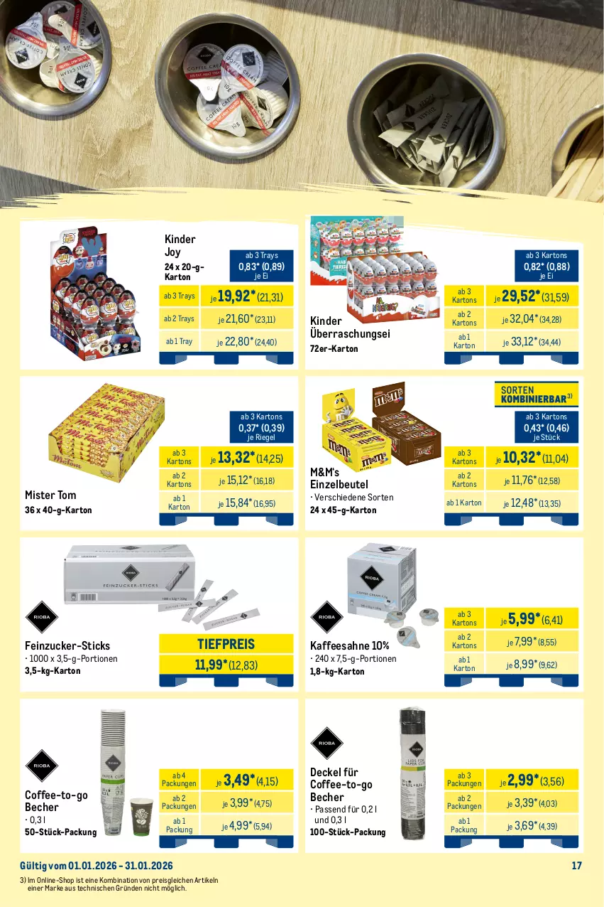 Aktueller Prospekt Metro - Monats-Mix - von 01.01 bis 31.01.2026 - strona 17 - produkty: Becher, beutel, decke, Deckel, duplo, eis, ferrero, hanuta, hipp, kaffee, Kinder, kinder bueno, kinder country, kitkat, knoppers, lion, Metro, metro gastro, nestlé, nuss, nussriegel, reis, riegel, sahne, Ti, tiefpreis, zucker