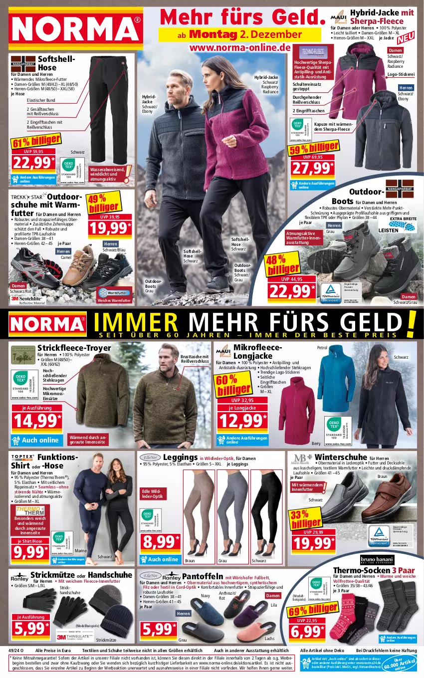 Aktueller Prospekt Norma - Norma - von 02.12 bis 09.12.2024 - strona 1 - produkty: asti, Bebe, bett, braun, decksohle, dell, eis, elle, funktionsshirt, gin, handschuhe, hose, Hylo, Jacke, lachs, leggings, Mode, Mütze, ndk, Pantoffeln, raspberry, reis, Ria, schuhe, shirt, socken, Softshellhose, Spiele, Tasche, taschen, tee, Ti, Tipi, tisch, wasser, Wild