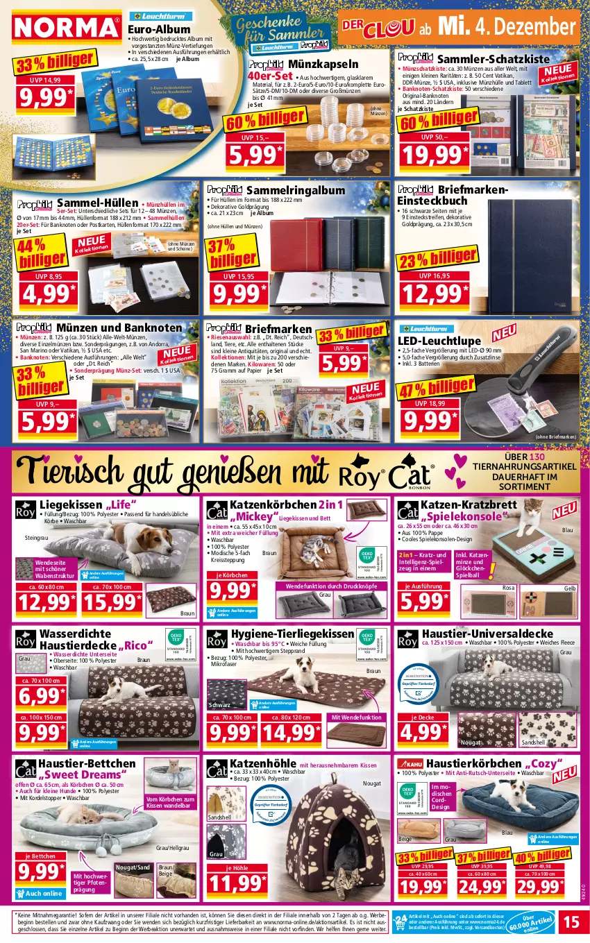 Aktueller Prospekt Norma - Norma - von 02.12 bis 09.12.2024 - strona 15 - produkty: auer, aust, ball, Bank, batterie, batterien, Bebe, bett, braun, brie, buch, decke, eis, elle, erde, gin, Intel, kissen, Körbchen, leine, LG, Liege, mikrofaser, minze, ndk, papier, reifen, reis, reiss, Ria, ring, Spiele, Spielekonsolen, spielzeug, Stier, tablet, tablett, Ti, Tiere, tiernahrung, topper, wasser, ZTE