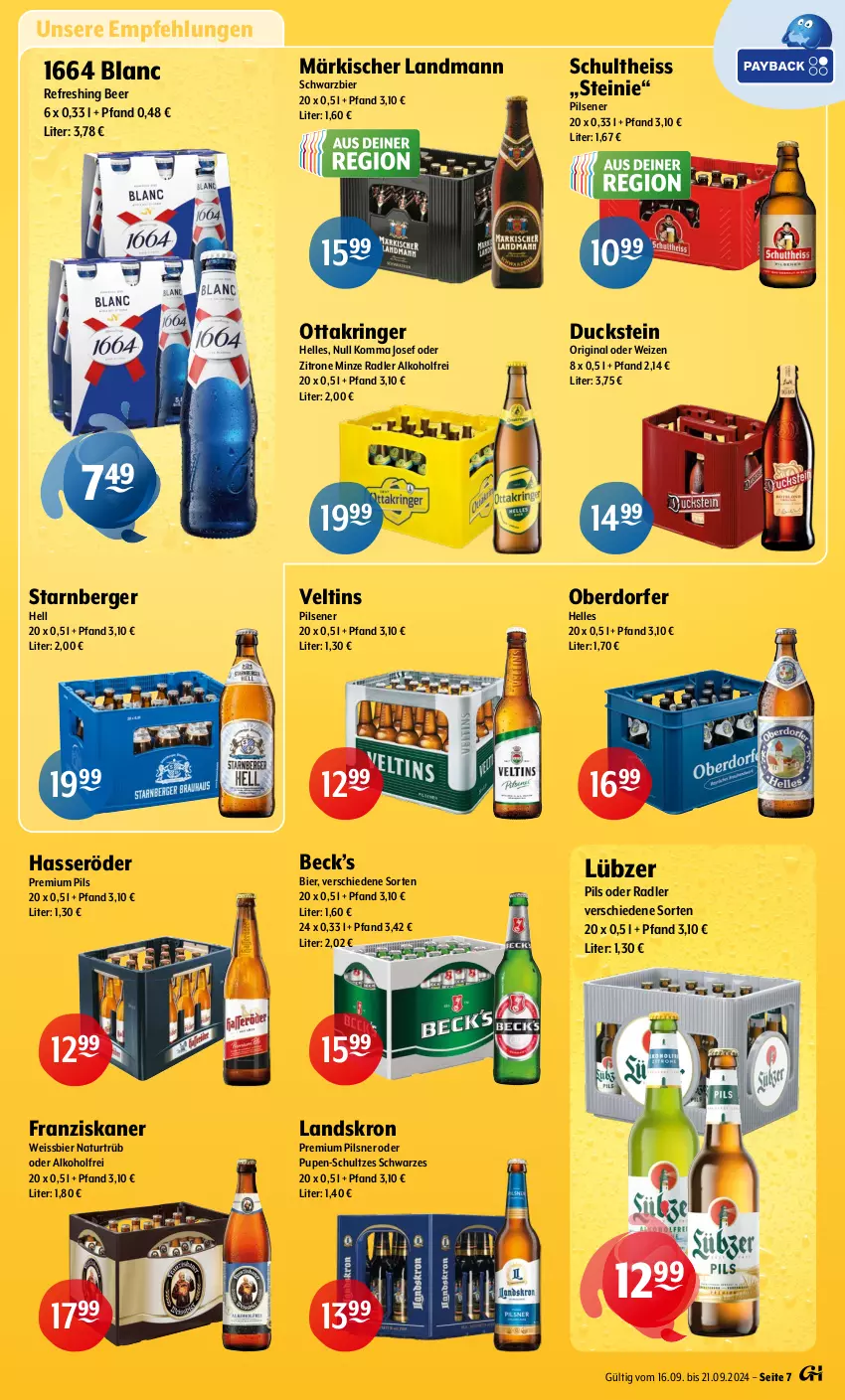 Aktueller Prospekt Getraenke Hoffmann - Prospekte - von 16.09 bis 21.09.2024 - strona 7 - produkty: alkohol, Berger, bier, Duck, eis, elle, franziskaner, gin, hasseröder, Lübzer, minze, natur, oder radler, Ottakringer, pils, pilsener, pilsner, premium pils, radler, ring, Schultheiss, Ti, veltins, veltins pilsener, weissbier, zitrone