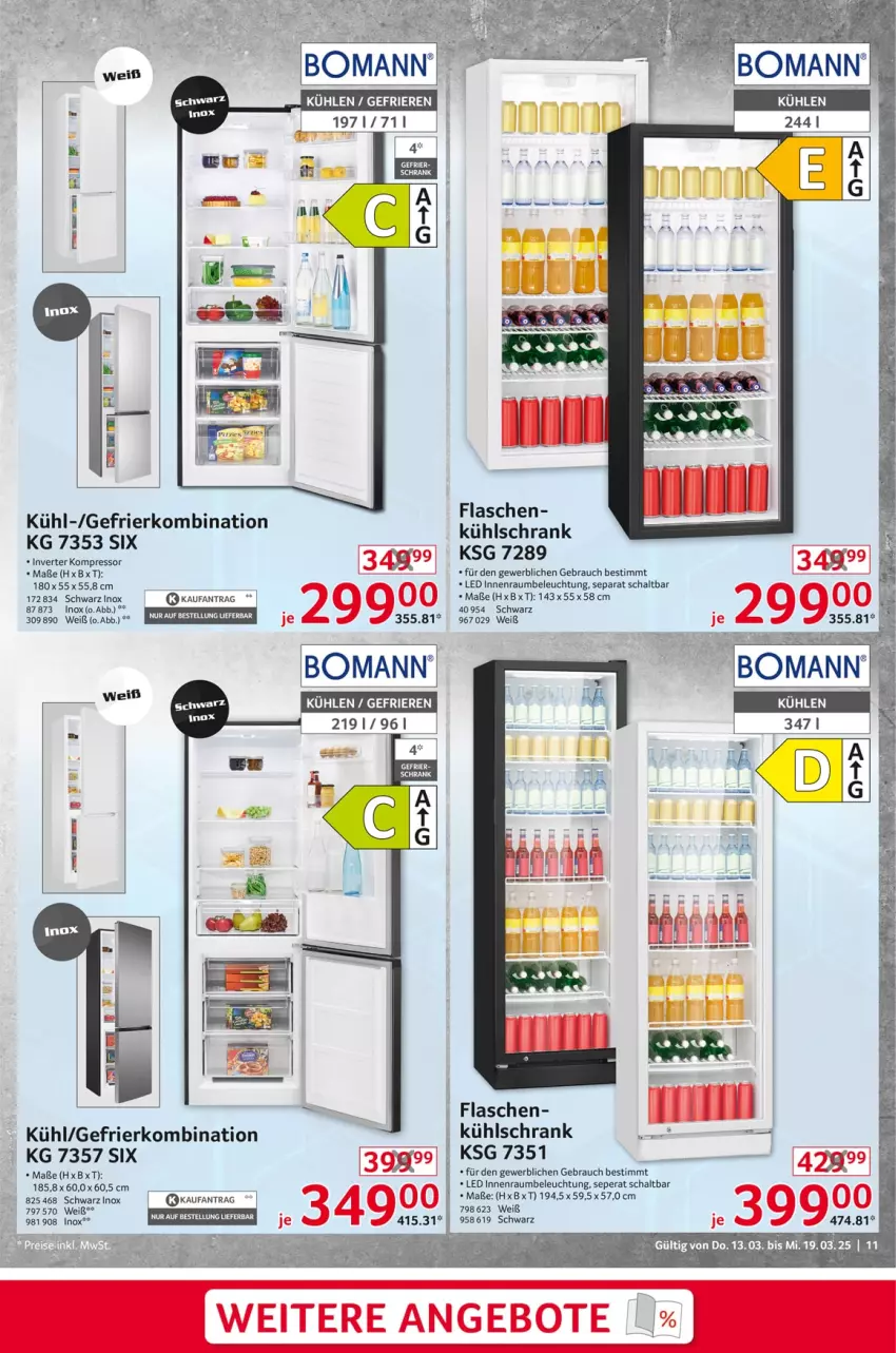 Aktueller Prospekt Selgros - Non Food - von 13.03 bis 19.03.2025 - strona 11 - produkty: angebot, angebote, beleuchtung, bomann, eis, flasche, gefrierkombination, kompressor, kühlschrank, Rauch, reis, Schal, Schrank, Ti