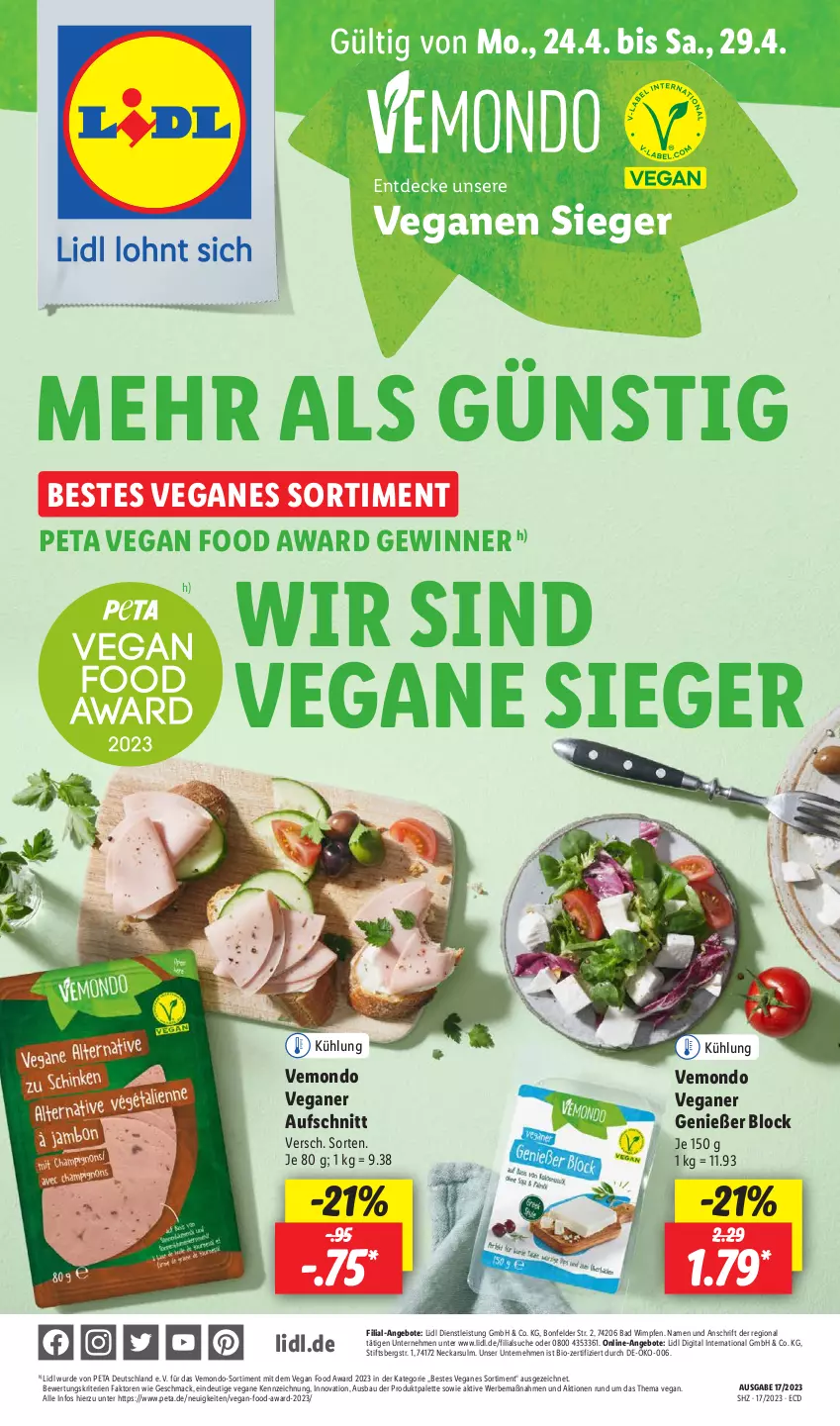 Aktueller Prospekt Lidl - Aktionsprospekt - von 24.04 bis 29.04.2023 - strona 1 - produkty: angebot, angebote, aufschnitt, Bad, Bau, bio, decke, eis, mac, Palette, Ti, usb