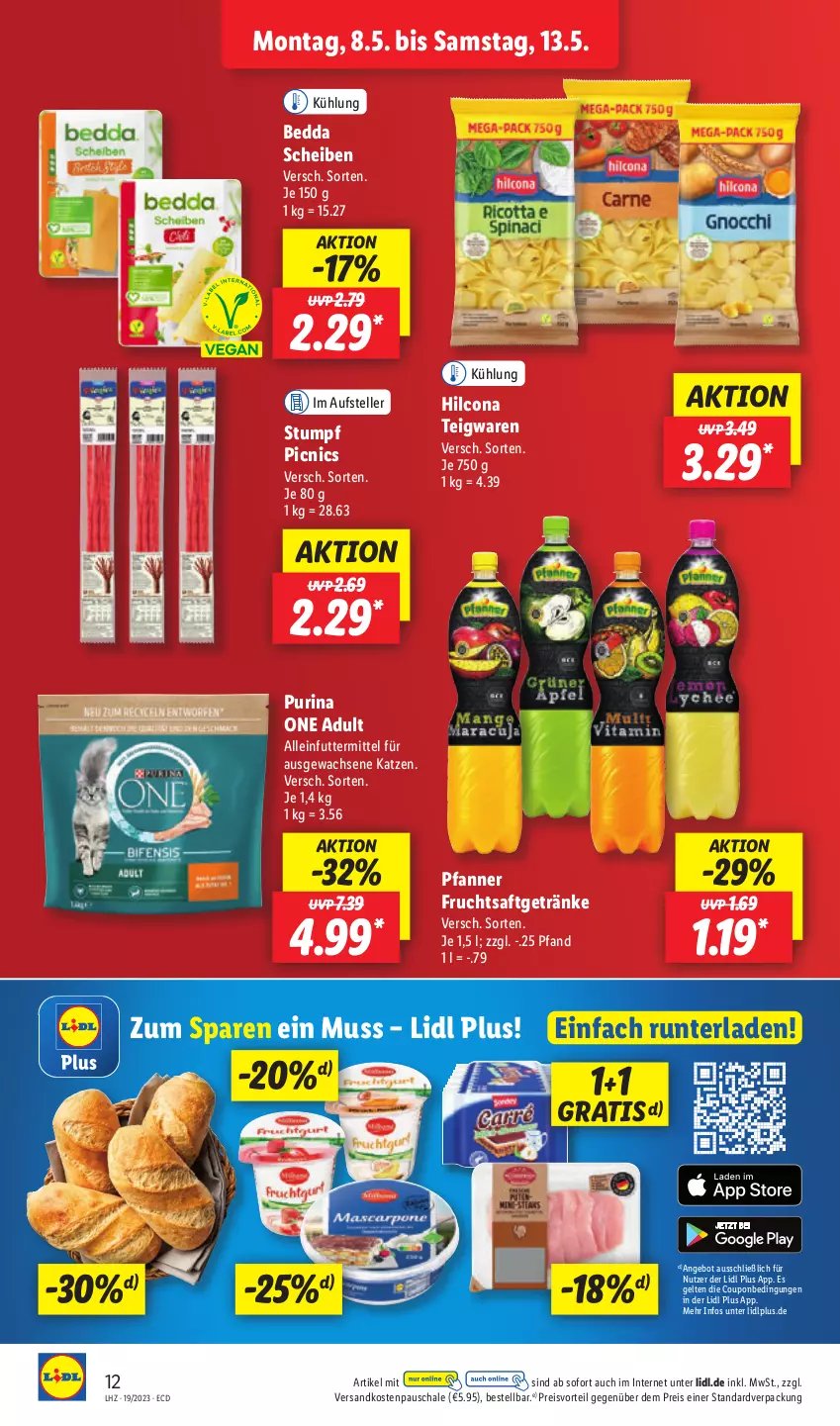 Aktueller Prospekt Lidl - Aktionsprospekt - von 08.05 bis 13.05.2023 - strona 12 - produkty: alleinfuttermittel, angebot, coupon, eis, elle, frucht, fruchtsaft, fruchtsaftgetränk, getränk, getränke, hilcona, ndk, pfanne, Pfanner, preisvorteil, purina, reis, saft, Schal, Schale, teigwaren, teller, Ti